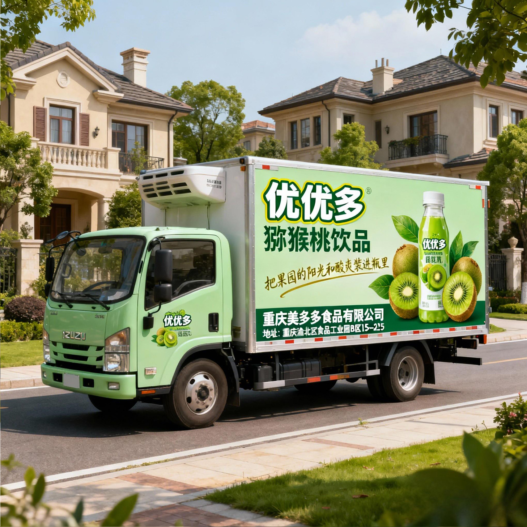 重庆天贝车身广告设计制作专家-猕猴桃饮品车身广告